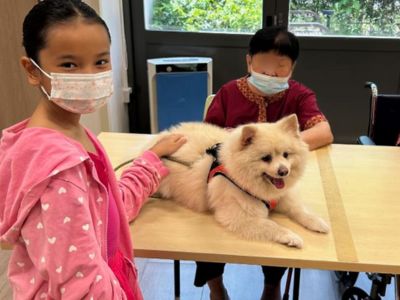 Amelia petting animals with seniors